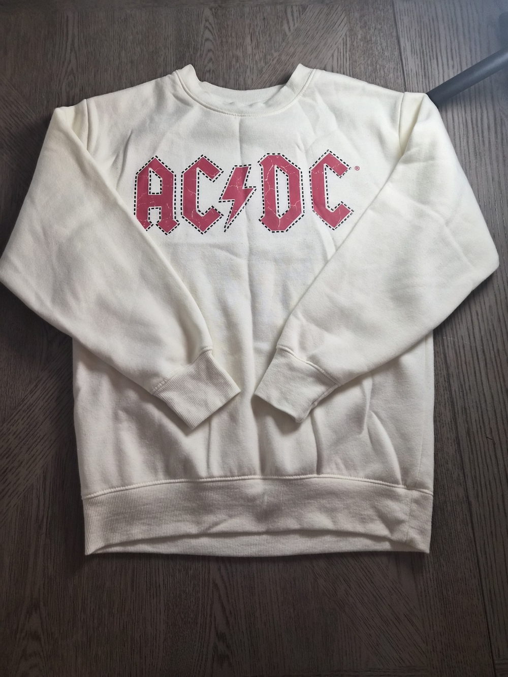 AC/DC Cream Crewneck Sweatshirt with Pink Logo